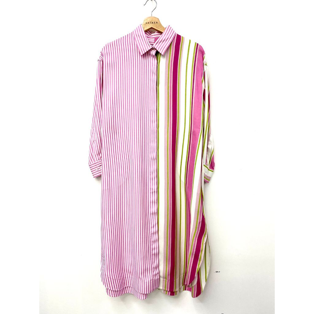 Pink Silk Two Tone Tunic Dress - Ukuran M - ARTKEA Stripes for GADIS Special Sale