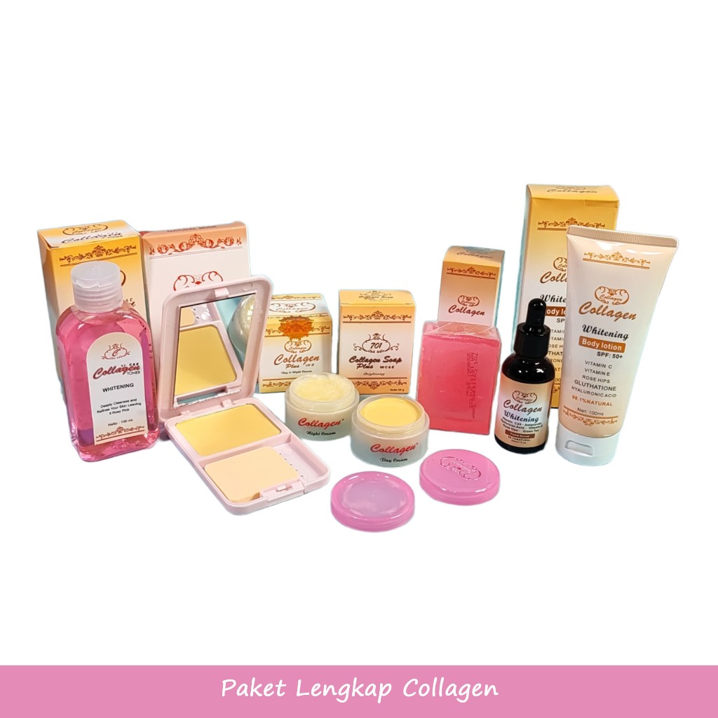 Collagen whitening Paket Lengkap Toner Wajah - Bedak Twc - Krim Siang dan Malam - Sabun - Serum Waja