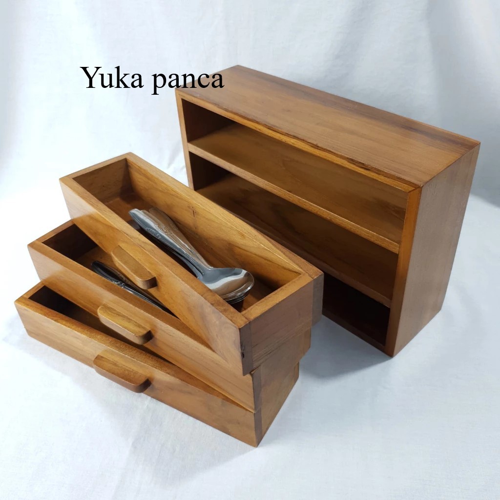 tempat sendok laci kayu / tempat sendok kayu