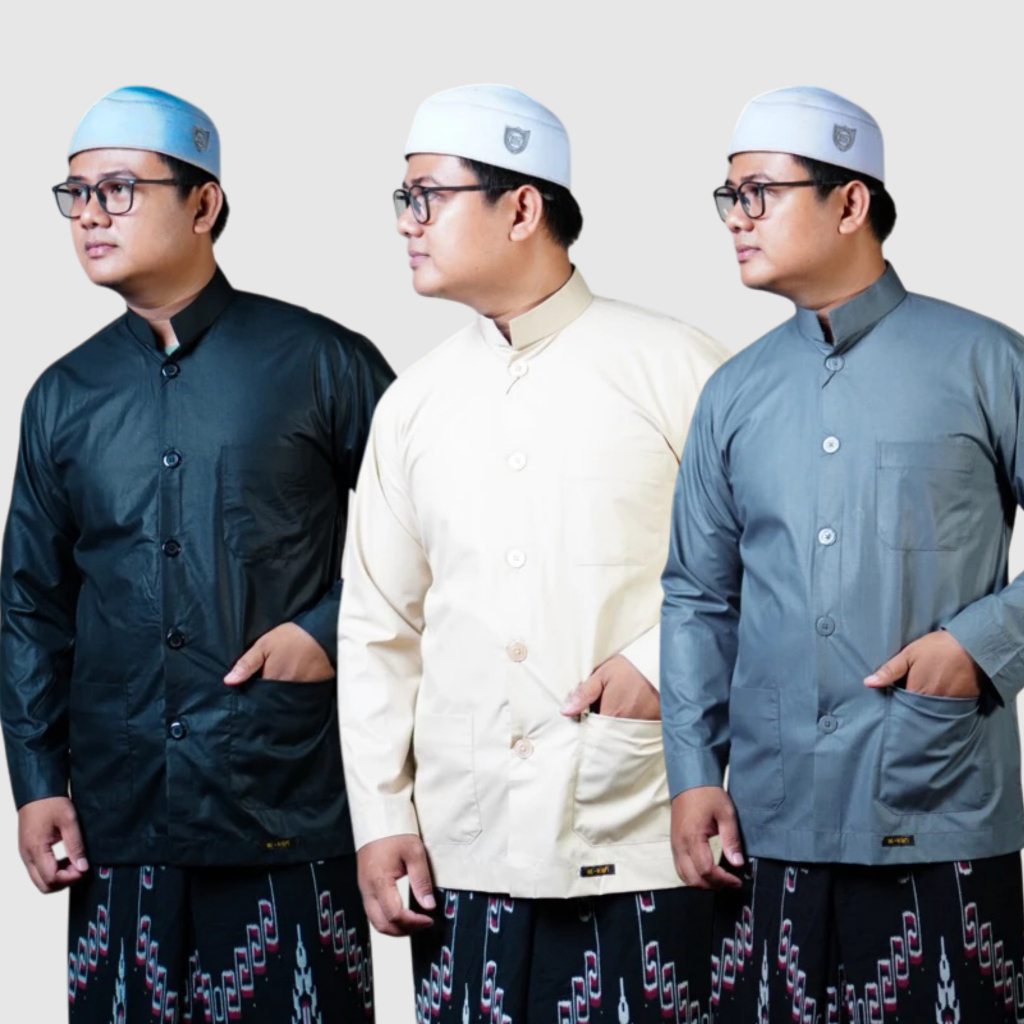 Koko Haibah Ammu Alkafi Basic Polos Kancing Besar Saku Tempel Lengan Panjang