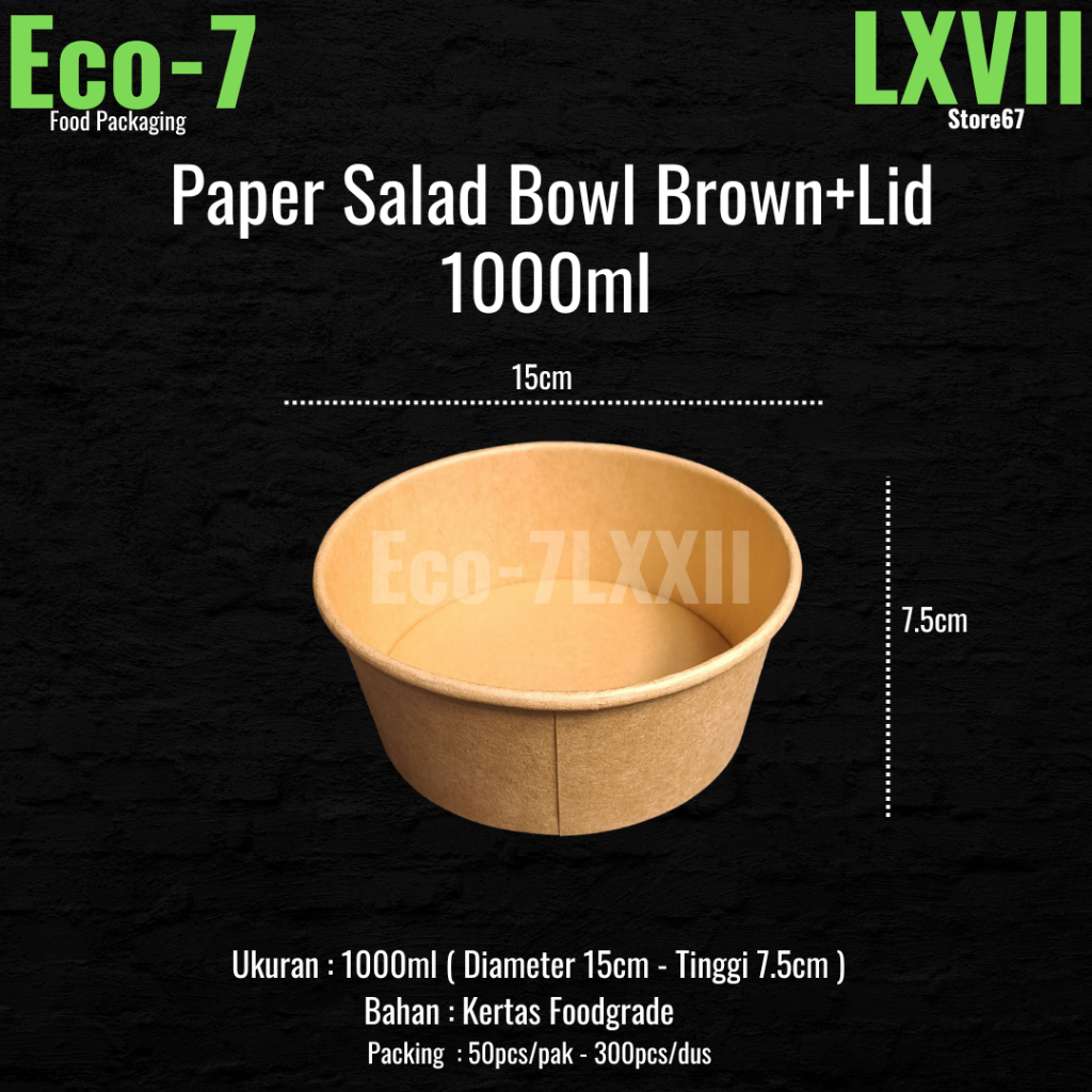 Paper Bowl Salad Brown Kraft 1000ml + Lid - Rice Bowl, Salad Bowl