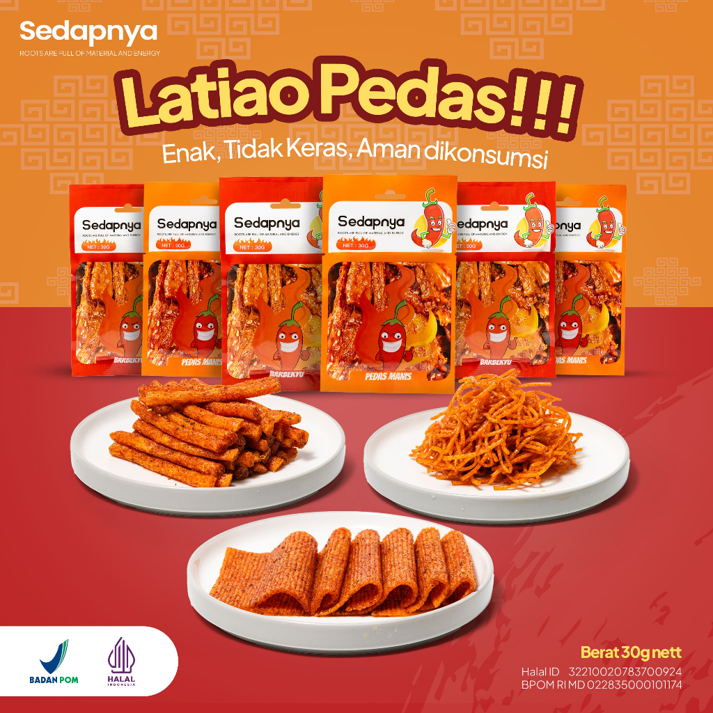 

1pc & 3pc 30gr sedapnya snack viral gluten spicy sticks enak halal dan BPOM aman dikonsumsi dan bergizi