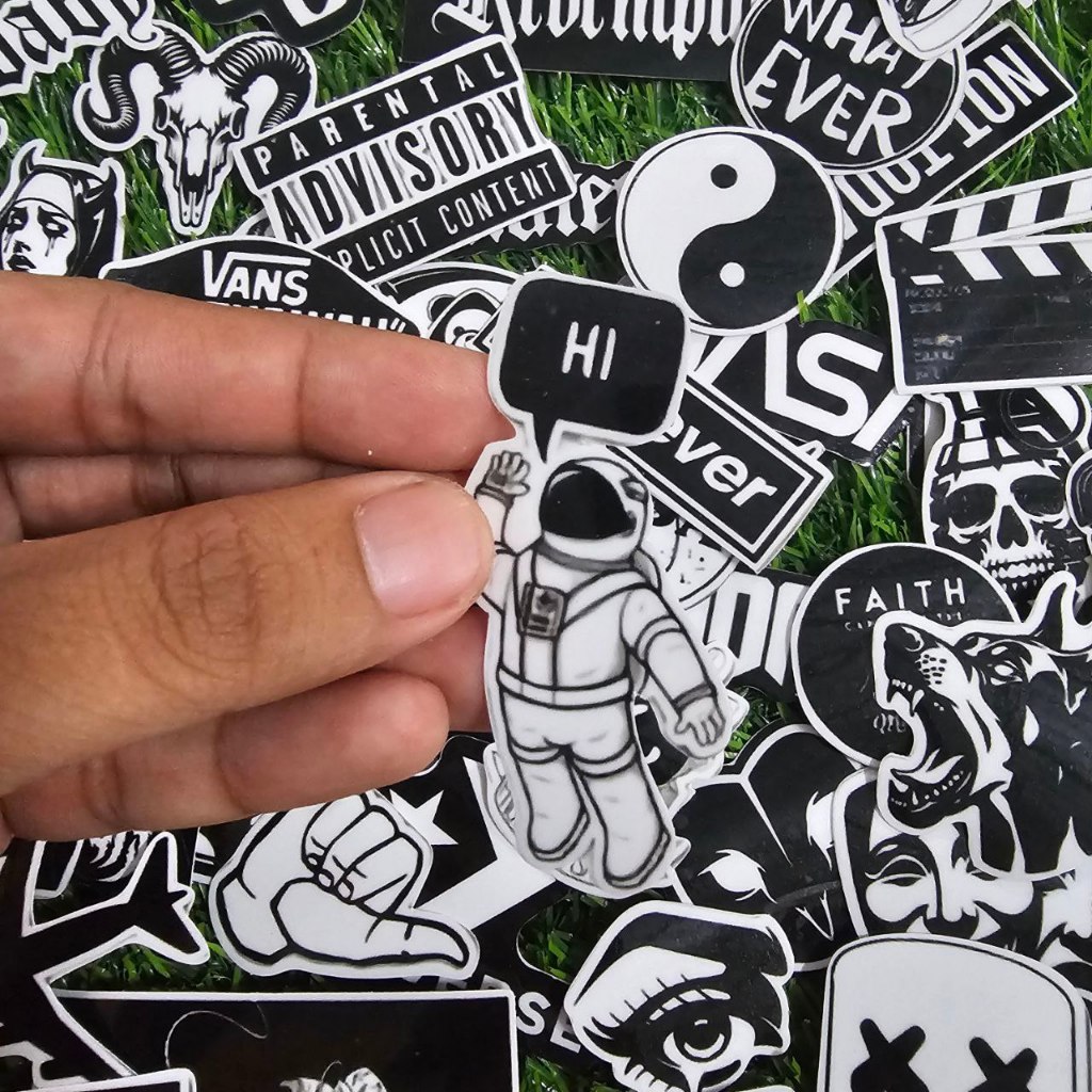 

COD✨ 46 PCS Stiker Pack Aesthetic Black And White Hitam Putih Brand Distro Vinyl Waterproof Anti Air - Sticker Helm Buku Journal Koper