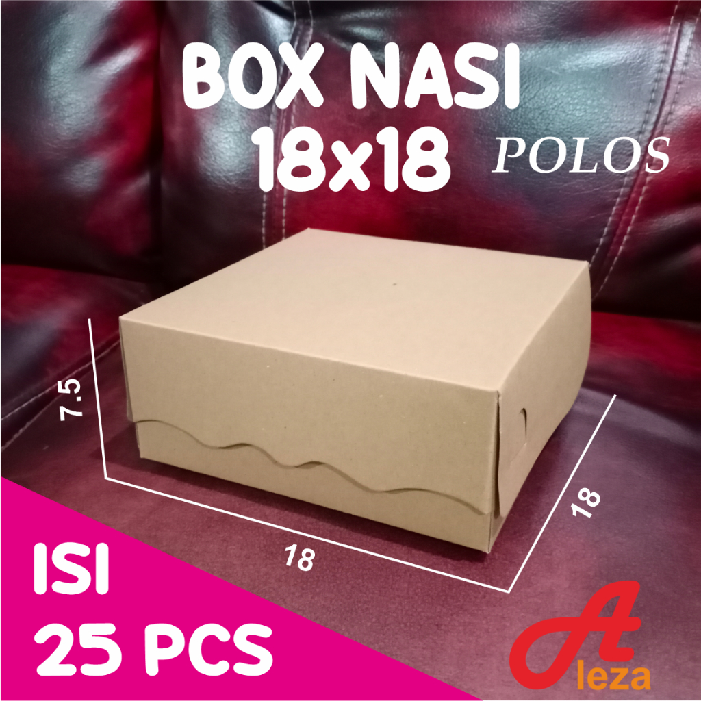 Dus Nasi Kraft Polos Tanpa Laminasi | Dus Kueh ukuran 18x18x7,5 dan 20x20x7,5 cm