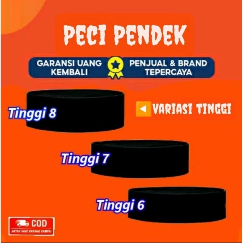 PECI SONGKOK HITAM Tinggi 6cm, 7cm, 8cm, Peci hitam pendek ceper