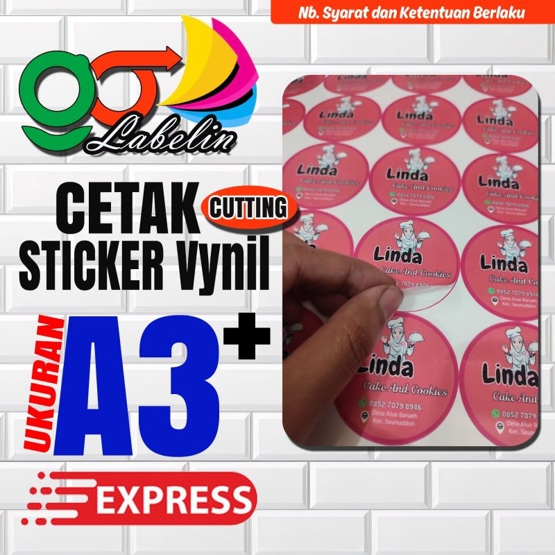 Cetak Custom Stiker Vinil Label A3+ Kiss Cut Glossy Doff Transparan Vynill A3+ Cutting Tahan Air Vyn