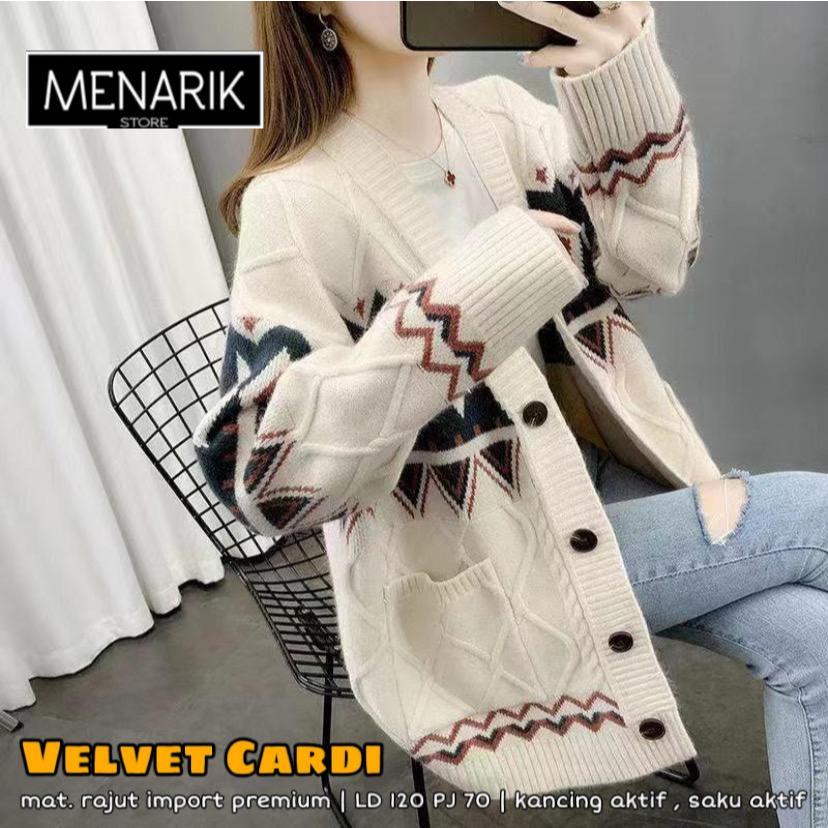 VELVET CARDIGAN WANITA OUTER SWEATER LENGAN PANJANG RAJUT HALUS TEBAL LD 120 PJ 70