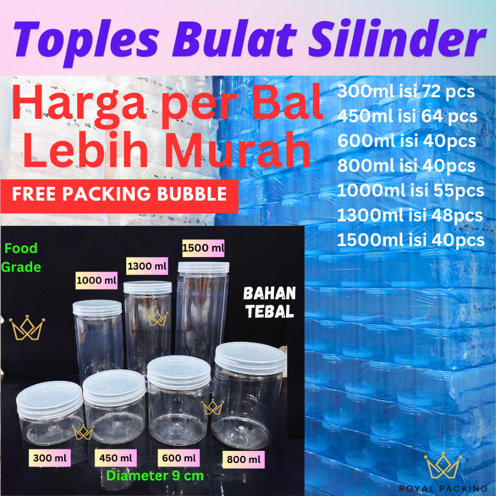 (1 Bal) Toples Tabung Bulat Silinder per BAL / Toples Plastik Toples Kue Toples Petak Toples Bening 