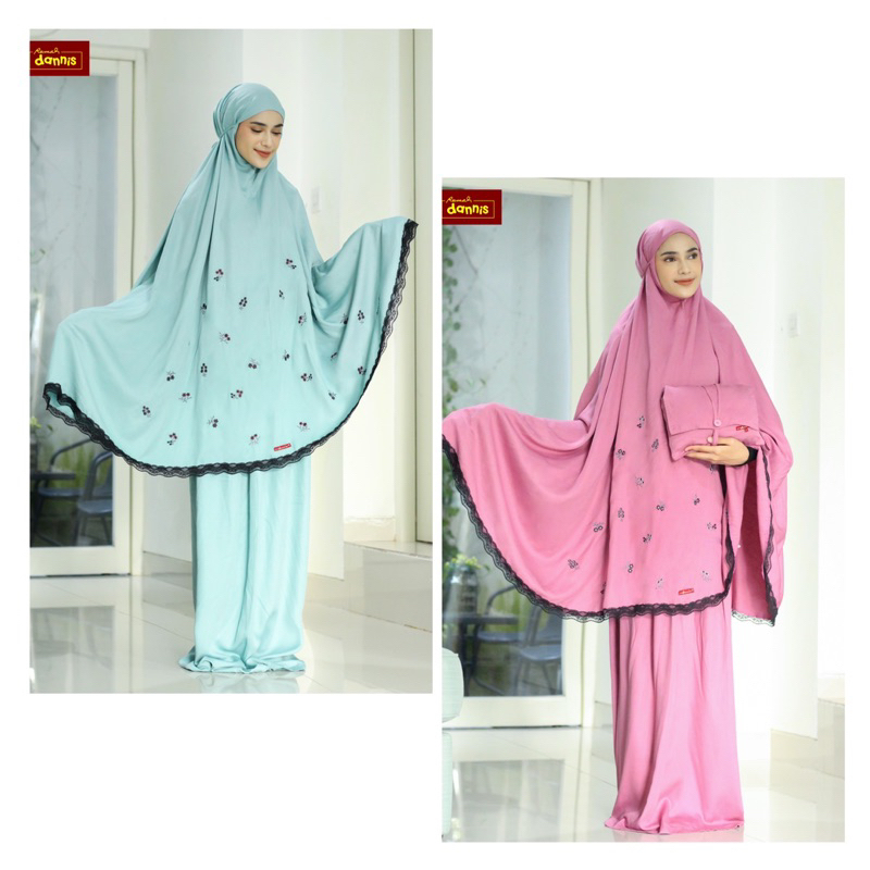 sale 30% / M230502 / mukenah dewasa dannis size L / mukenah polos / renda / bordir bunga / mukenah l
