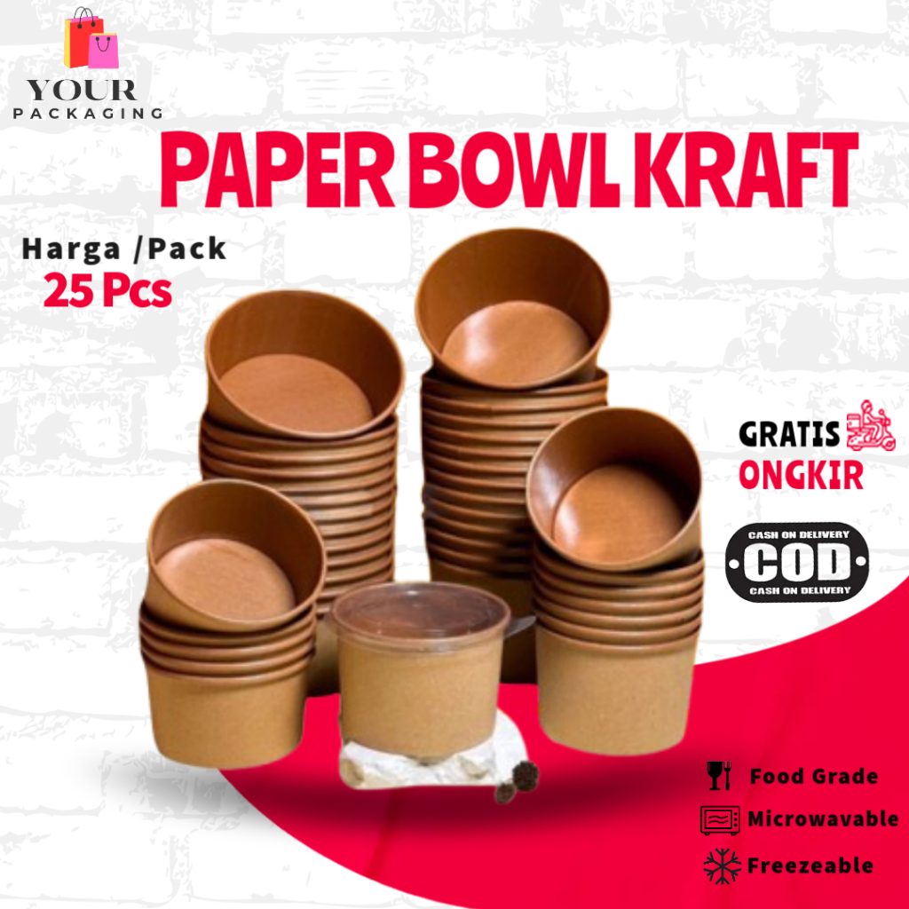 Paper Bowl 360ml 500ml 650ml 800ml Tebal Tahan Microwave Mangkok Kertas Dus Semua Jasa Kirim Ekspedi