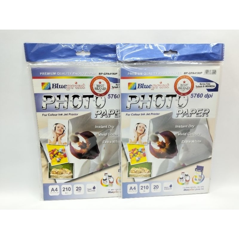 

Kertas Foto Glossy , Glossy Photo Paper BLUEPRINT A4 210 gsm Polos