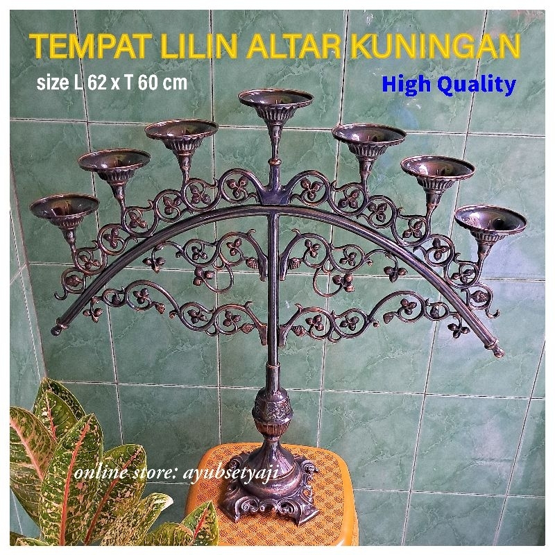 Tempat Lilin cabang 7 KUNINGAN SOLID Tinggi 60cm Kaki Dian Besar Candle Holder kipas parabola Dekora