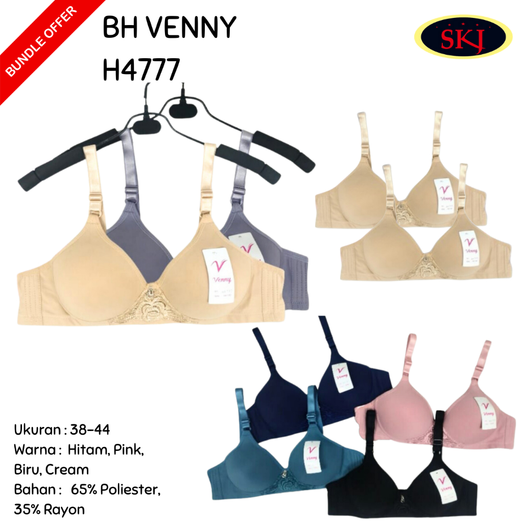 BH VENNY H4777 Bahan Katun Busa Tipis Tanpa Kawat ukuran 38-44