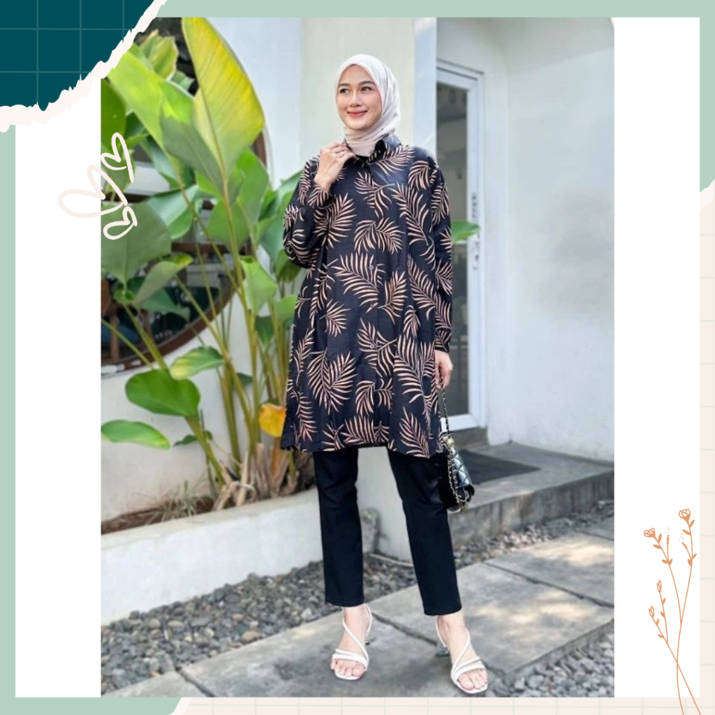 Tunik Motif Bunga Long Tunik Flower Ruffle Fashion Muslim Wanita Daily Bahan Rayon Premium Model Ter