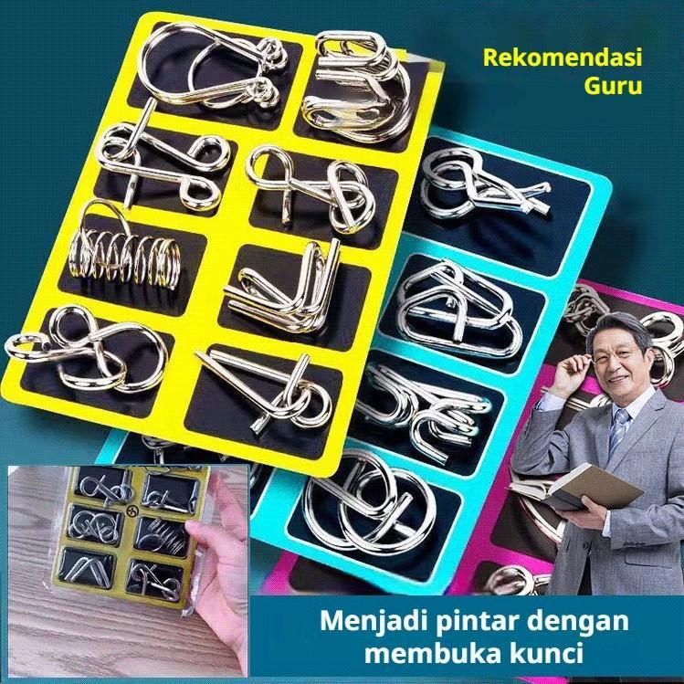 Metal Puzzle Logam 3D Brain Game 8in1 Latih Asak Otak IQ Balita Lansia Pikiran Asah Otak Mainan Anak