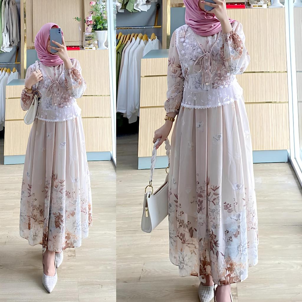 Loli Midi Dress Ceruty / Gamis Midi Bahan Ceruty Premium / Zana Midi Dress Mewah / Midi Dress Terbar