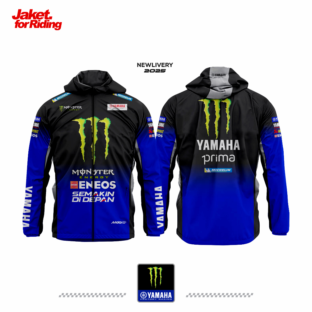 Jaket Yamaha Motor Full Printing Livery Yamaha 2025 Motogp Bahan Tahan Angin dan Air
