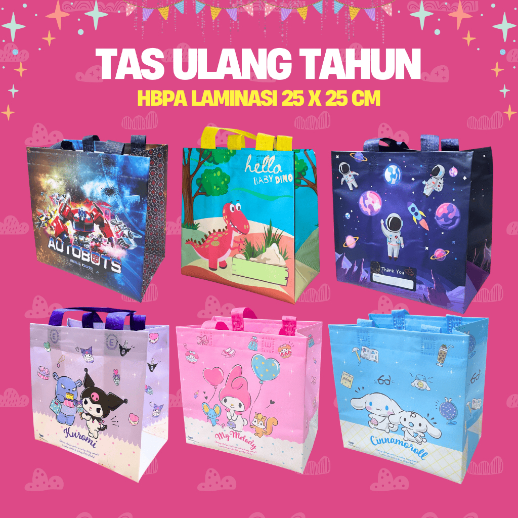 

Goodie Bag Laminasi Sanrio 25x25 CM Tas Ultah Anak Karakter Lucu (ISI 12PCS)