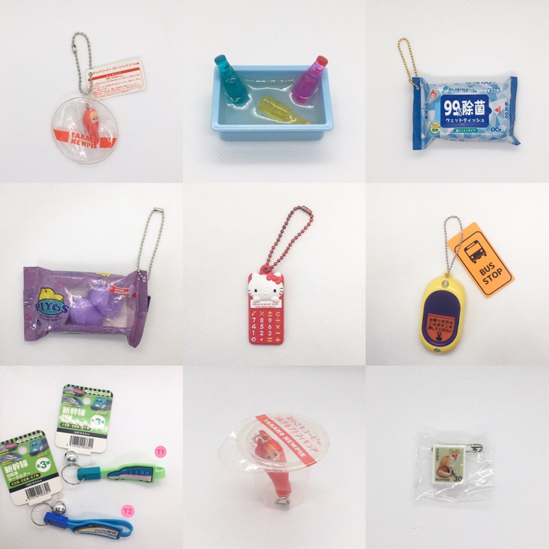 Trinkets/ Kewpie Takaro Soda Drinks Mini Figure Wet Tissue Gotochi Keychain Piyos Squishy Gotochi