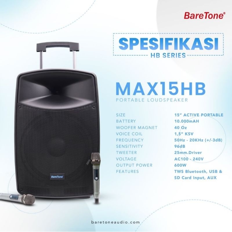 SPEAKER AKTIF 15 INCH BARETONE MAX15HB SPEAKER PORTABLE BARETONE