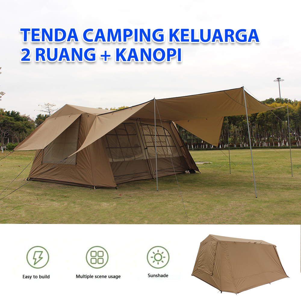 Tenda Camping Keluarga 2 Ruang 8 - 12 Orang Dengan Kanopi | Tenda Camping Keluarga Besar | Tenda Cam