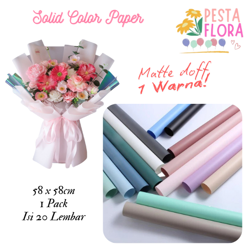 

[20 Lembar] Kertas Buket Bunga Cellophane Solid Color Paper Matte Doff 1 Warna Sinowrap Premium