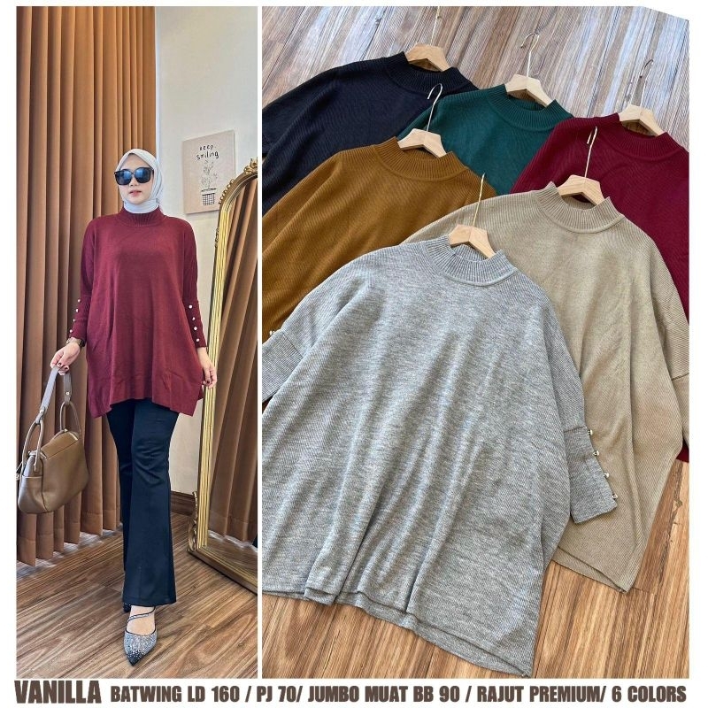 READY STOCK - Vanilla Batwing Oversize / Sweater / Blouse Rajut Halus Tebal Wanita Premium Import