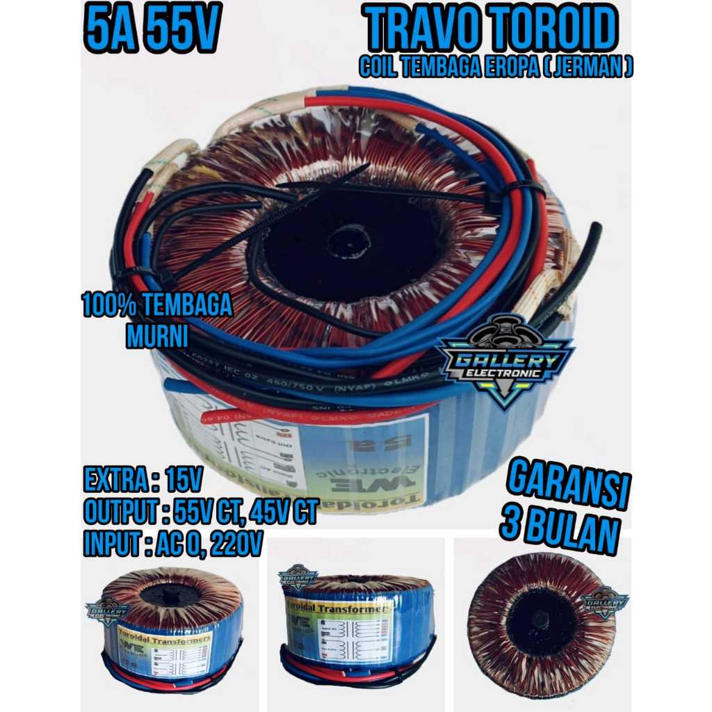 Travo Teroid 5 Amper Besar CT 55V 45V / Trafo Donat Toroid 5A Big Tembaga Murni HELENIC Jerman