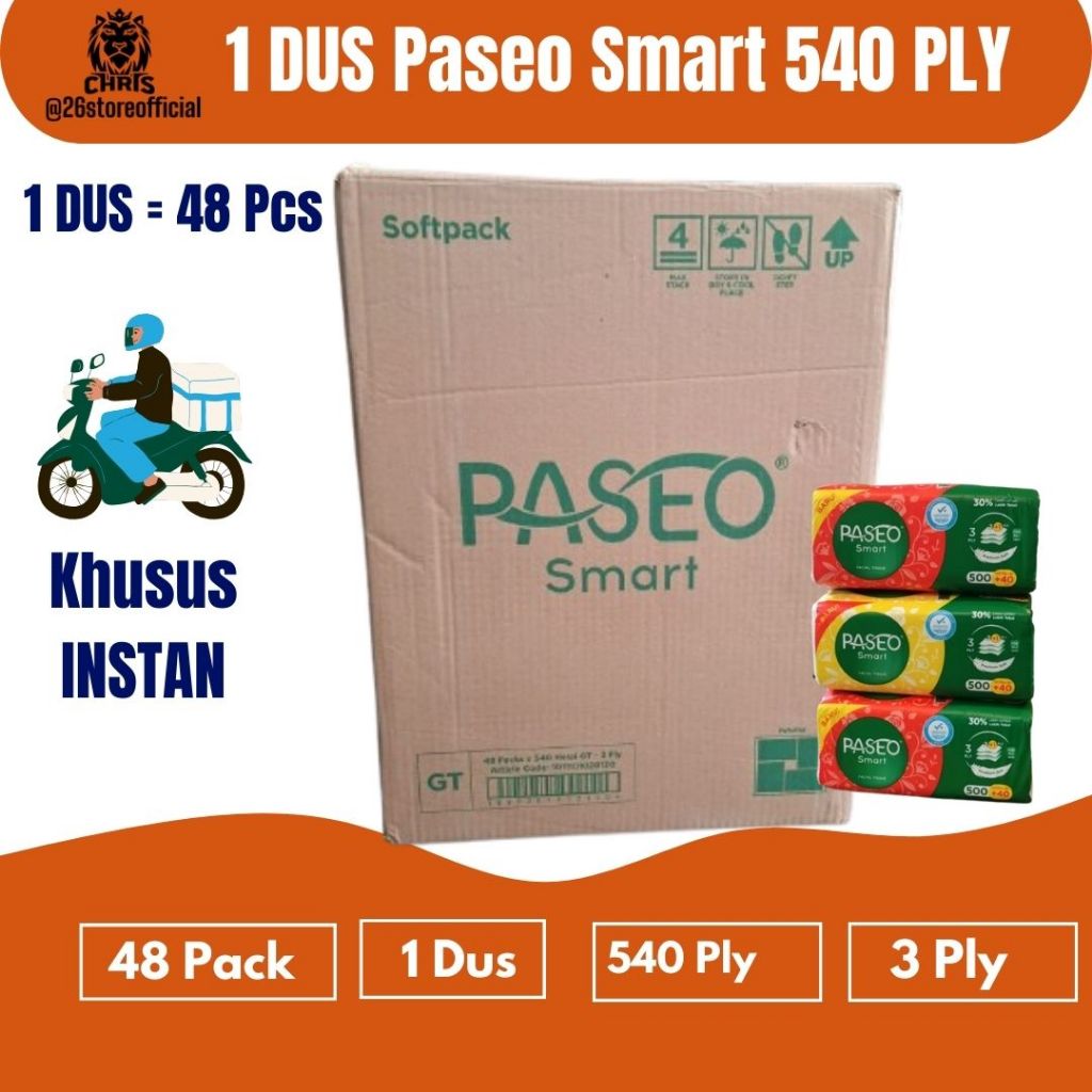 PASEO 1 Dus Tissue Smart 540 (500 + 40) 3 Ply Isi 48 Pcs Facial Tisu Wajah Tisue Muka Lembut