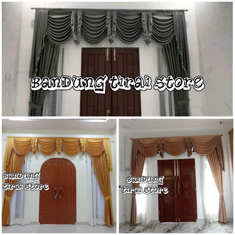 Gorden poni gelombang spanyol mewah satu set hordeng jendela dan pintu lebar 3 meter