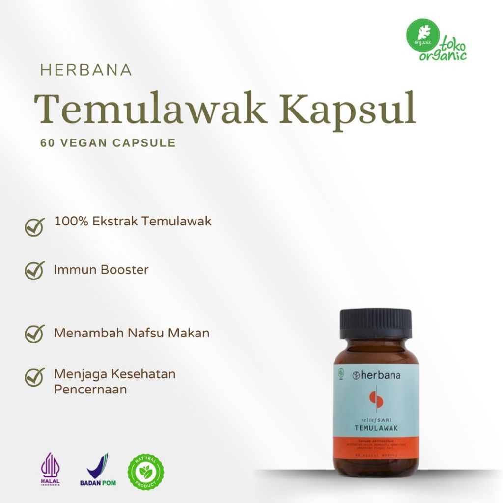 

Herbana Relief Sari Temulawak (60 VCaps) Temulawak Kapsul untuk Meningkatkan Nafsu Makan, Temulawak untuk Kesehatan Pencernaan dan Immun Tubuh