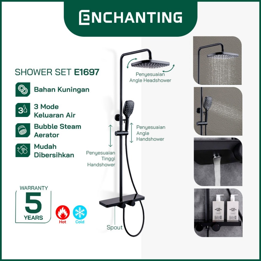 Shower Set Mandi Europe Enchanting E1697 Full Black Bergaransi