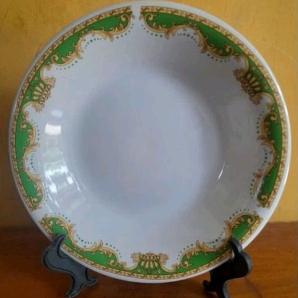 PIRING MAHKOTA BATIK HIJAU 1 LUSIN PIRING MAKAN PIRING BELING PIRING KERAMIK