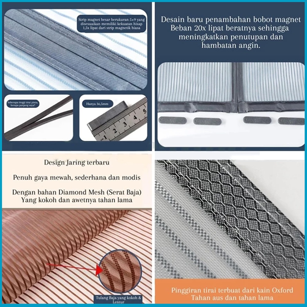 RB Tirai Pintu Magnet Anti Nyamuk 120x210cm Kelambu Serangga Fiberglass Tebal Penutup Otomatis