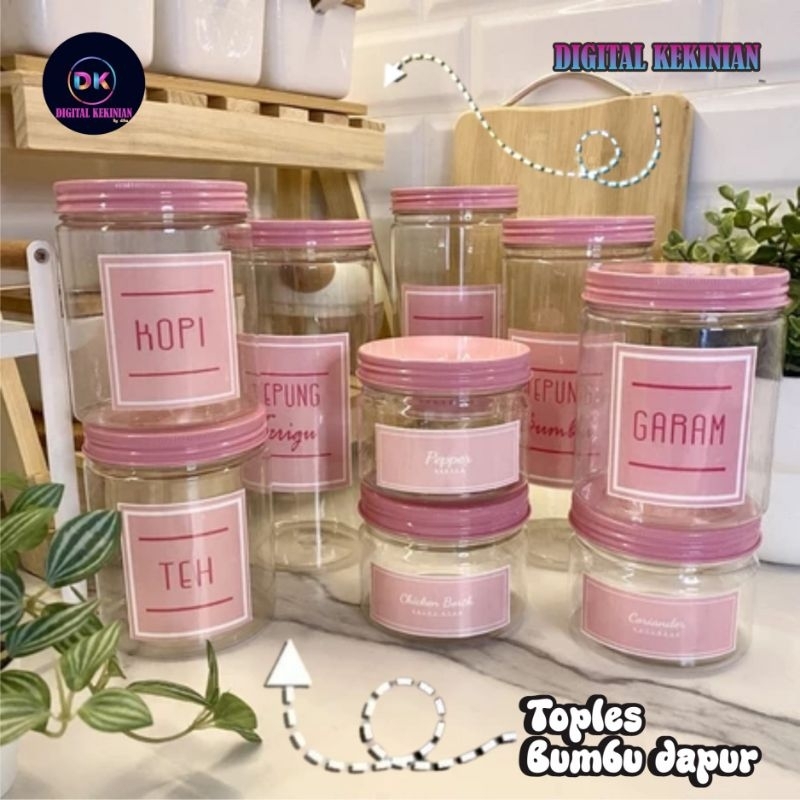 ( BISA REQUEST DESAIN ) TOPLES BUMBU DAPUR PINK ALUMUNIUM FREE LABEL SEASONING SET SHABBY JAR BUMBU 