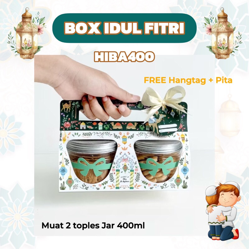 

HIBA400 | Box Hampers Idul Fitri muat 2 Toples Jar 400ml / Kotak Dus Packaging Toples Cookies Lebaran Eid Mubarak