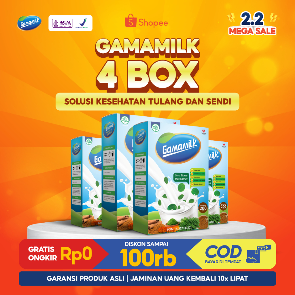 

(Paket 4 BOX ) SUSU GAMAMILK ETAWA GAMAT - Rekomendasi Ilmiah Atasi Masalah Sendi, Rematik