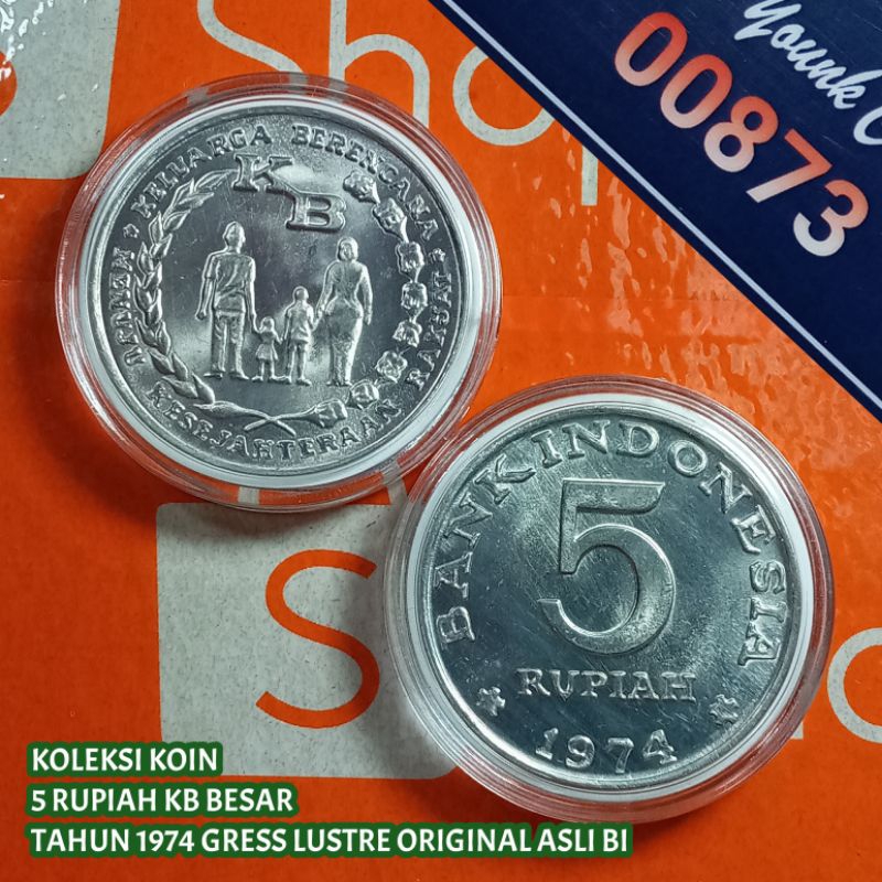 UKI074Coin 5 Rupiah (KB Besar) Thn 1974 Gress Lustre Original