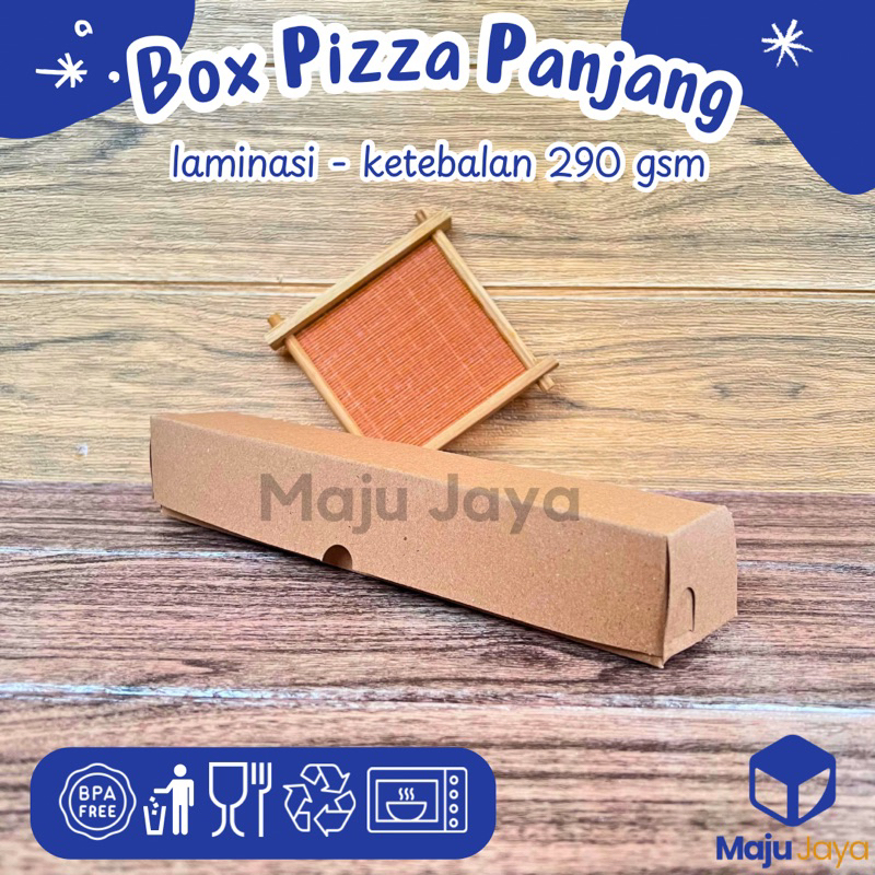 Maju Jaya - Box Pizza Panjang 25x5x4 Kraft Laminasi 290 gsm / Box Long Pizza / Box Sosis Corndog Bak