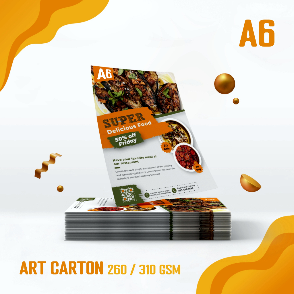 

Cetak Kertas Art Carton Tebal 260 gsm / 310 gsm Ukuran A6 Full Warna Borderless