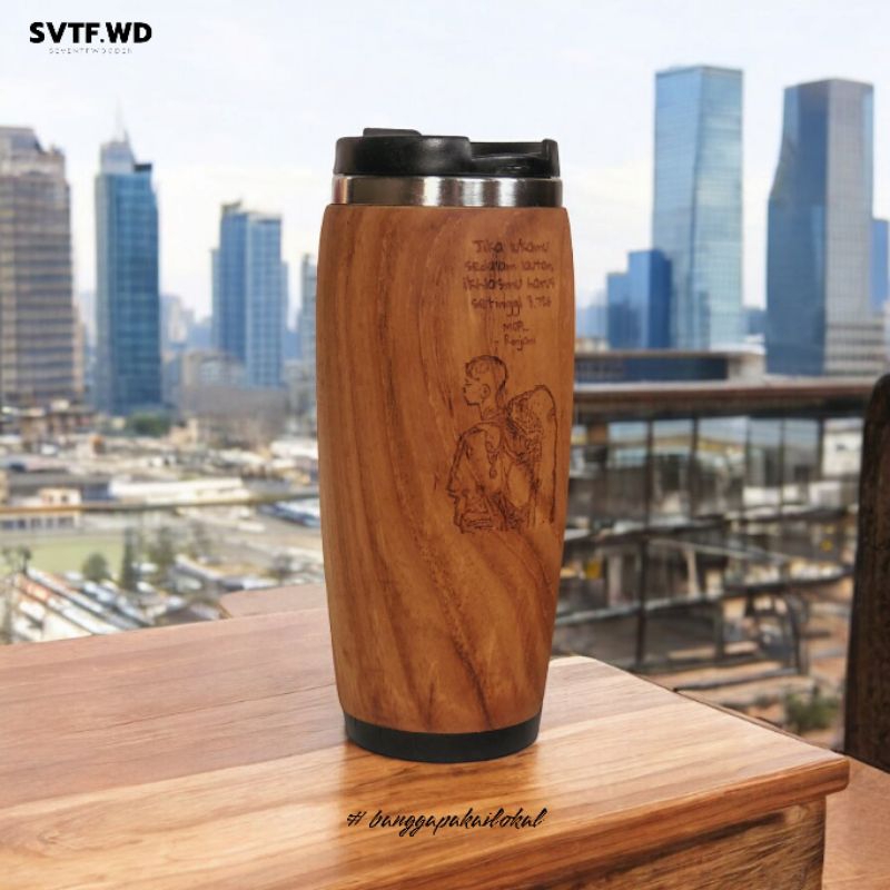 Tumbler Kayu Jati Custom || Tumbler Custom || Botol Minum Custom Nama/Logo/Tulisan/Foto - Kado Ulang