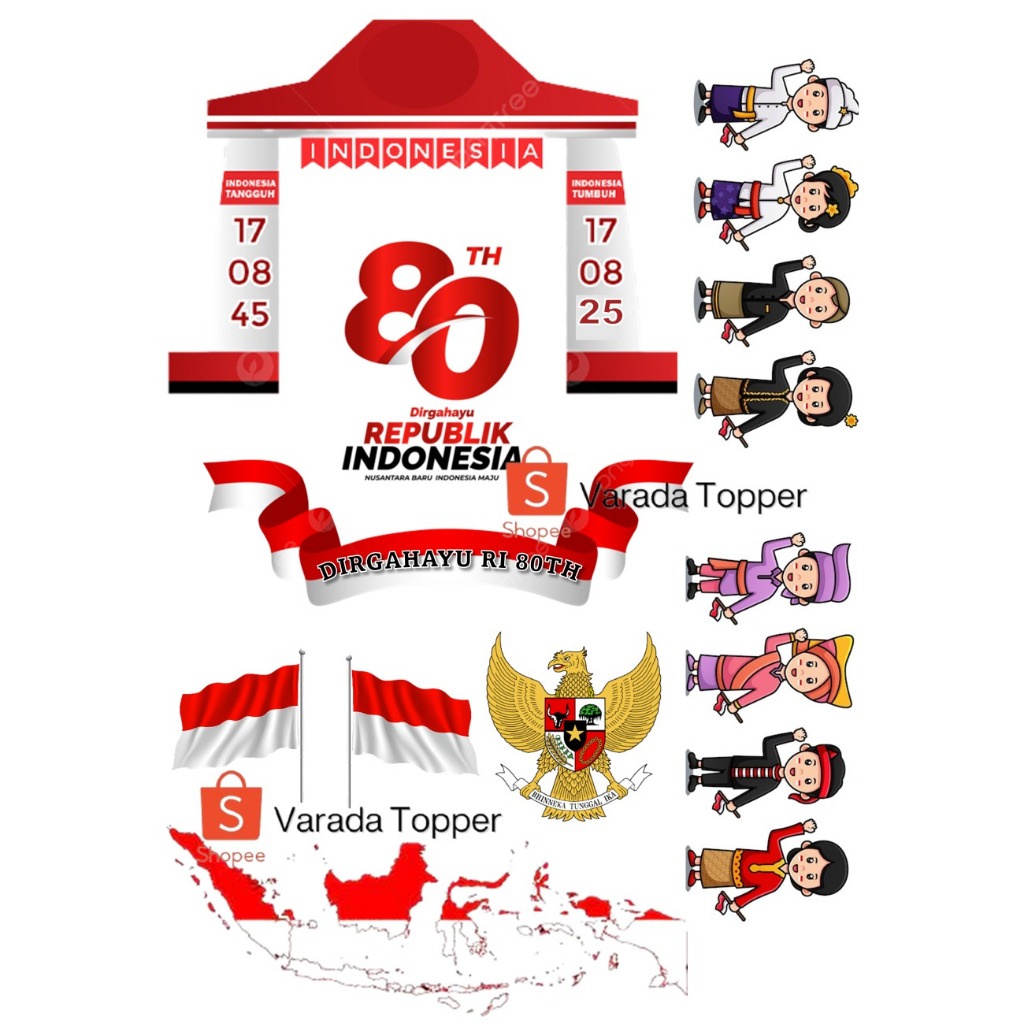 Topper KEMERDEKAAN RI 80TH | Hiasan Tumpeng Tema Kemerdekaan Indonesia | Topper HUT RI 80TH