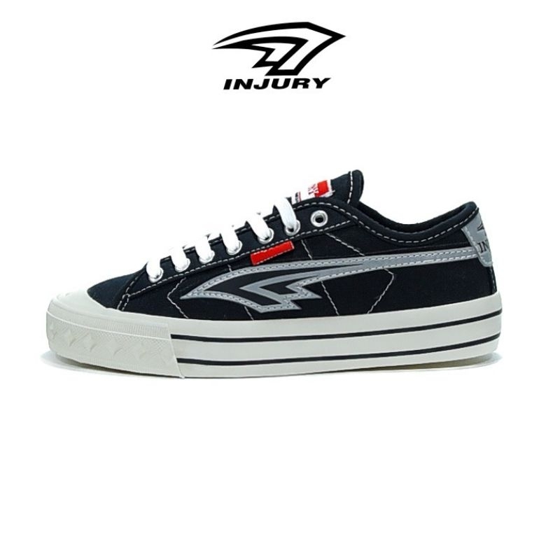 Termurah Injury - Sepatu Sneakers Kasual Pria Wanita Sepatu Sekolah Pria Wanita Everest Hitam Putih
