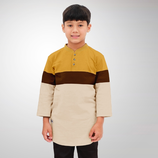 Kaos Kurta Anak Laki Laki Baju Koko Anak Kerah Shanghai Syna Mustard Bw