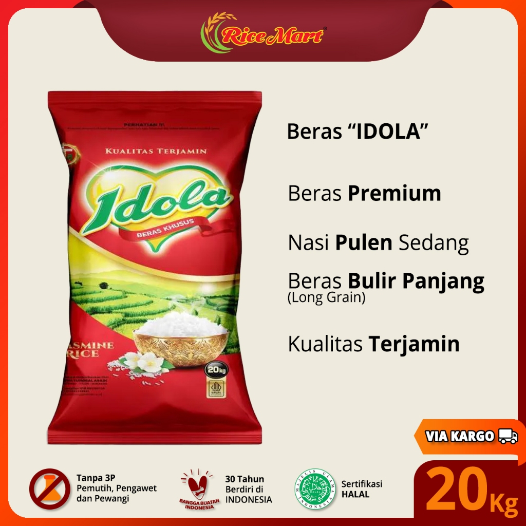 

Beras IDOLA 20 kg [KARGO] - Beras Premium - Pulen Sedang - Produk Indonesia