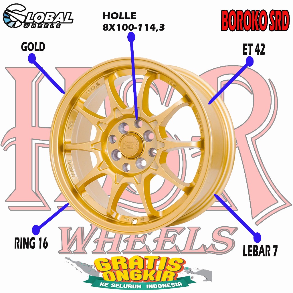 Velg Mobil CE28 Ring 16 HSR Boroko Srd Buat Jazz, Raize, Vios, Mobilio, Sigra, Brio Dll