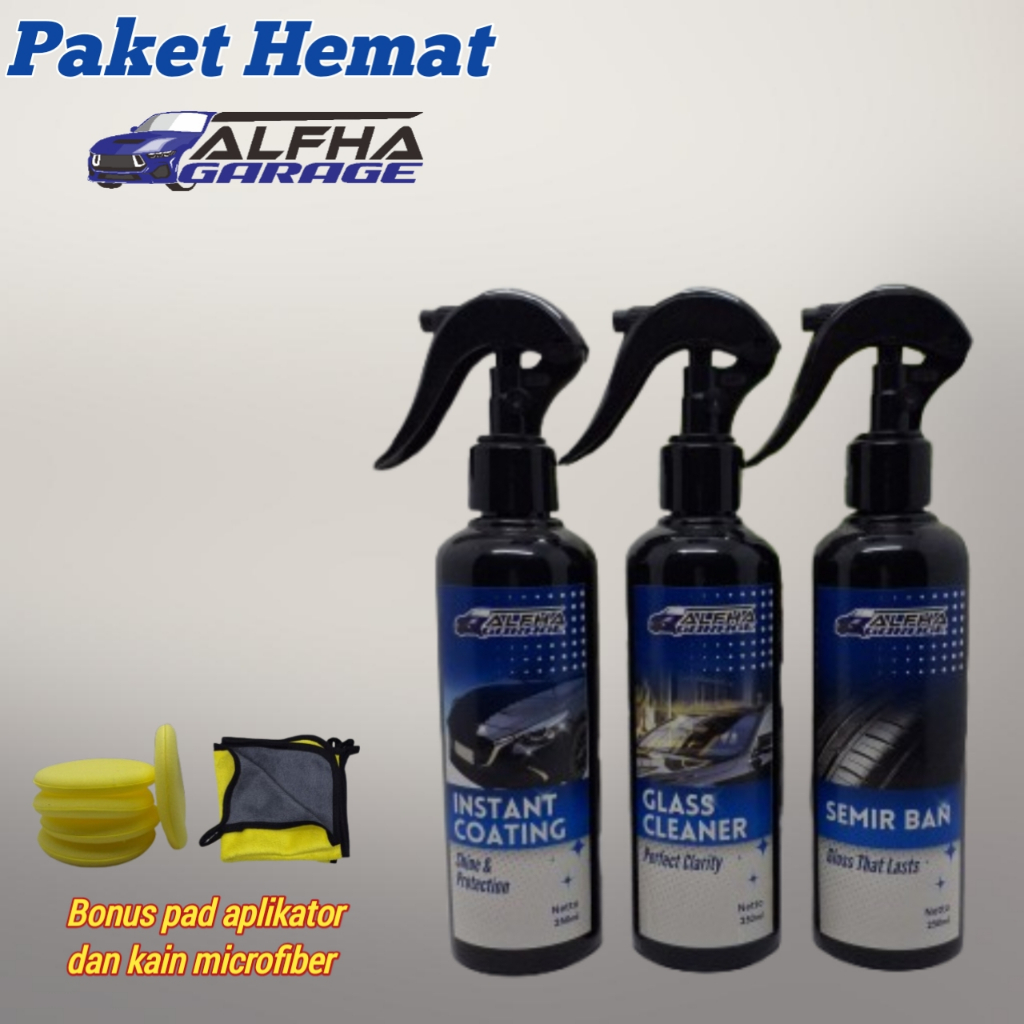 ALFHA GARAGE Paket Hemat Coating Mobil Instant Coating Pembersih Kaca Mobil & Semir Ban