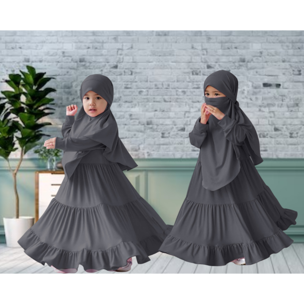 gamis anak premium set hijab terbaru untuk usia ( 2-8 tahun) bahan jersey import adem enak di pakai