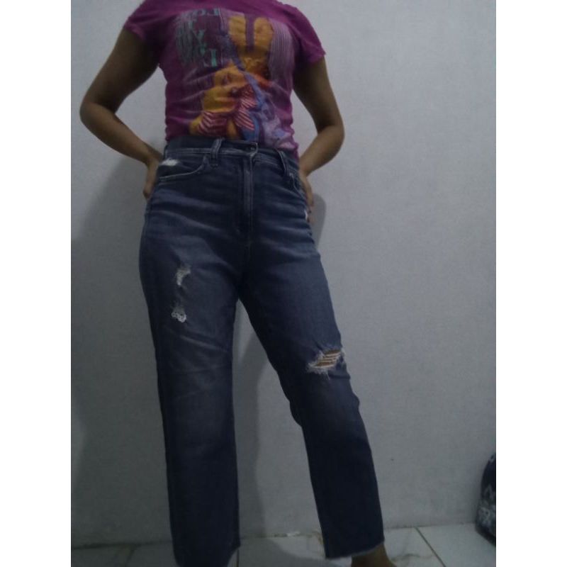 P❤️ celana panjang jeans wanita biru HW uniqlo