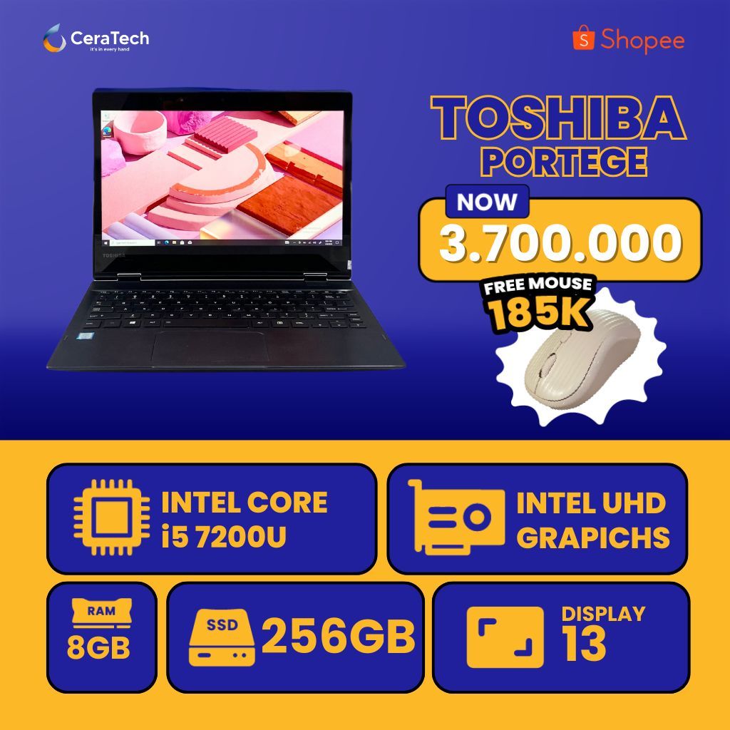 Laptop Toshiba Portege - Intel core i5 - HARGA TERMURAH - Toshiba Portege i5 gen 7, RAM 8 SSD 256